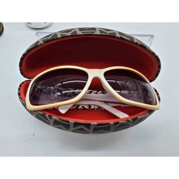 VTG Michael Kors Sunglasses White Beige orange Rhinestone Oversized Frame Case - Picture 10 of 13